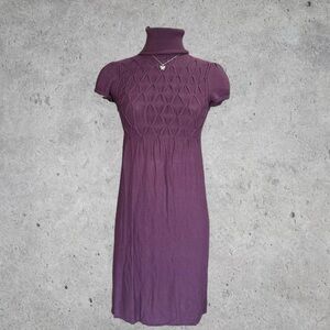 Dark Purple Studio M Diamond Pattern Short Sleeve Turtleneck Sweater Dress- XS/S